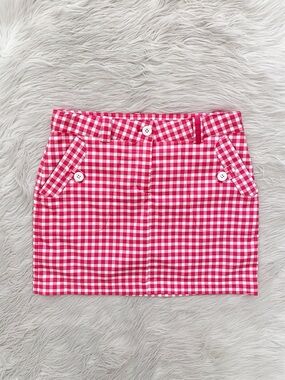 Nike Golf Girls Dri-Fit Pink White Gingham Checkered Plaid Skirt Tennis Skort